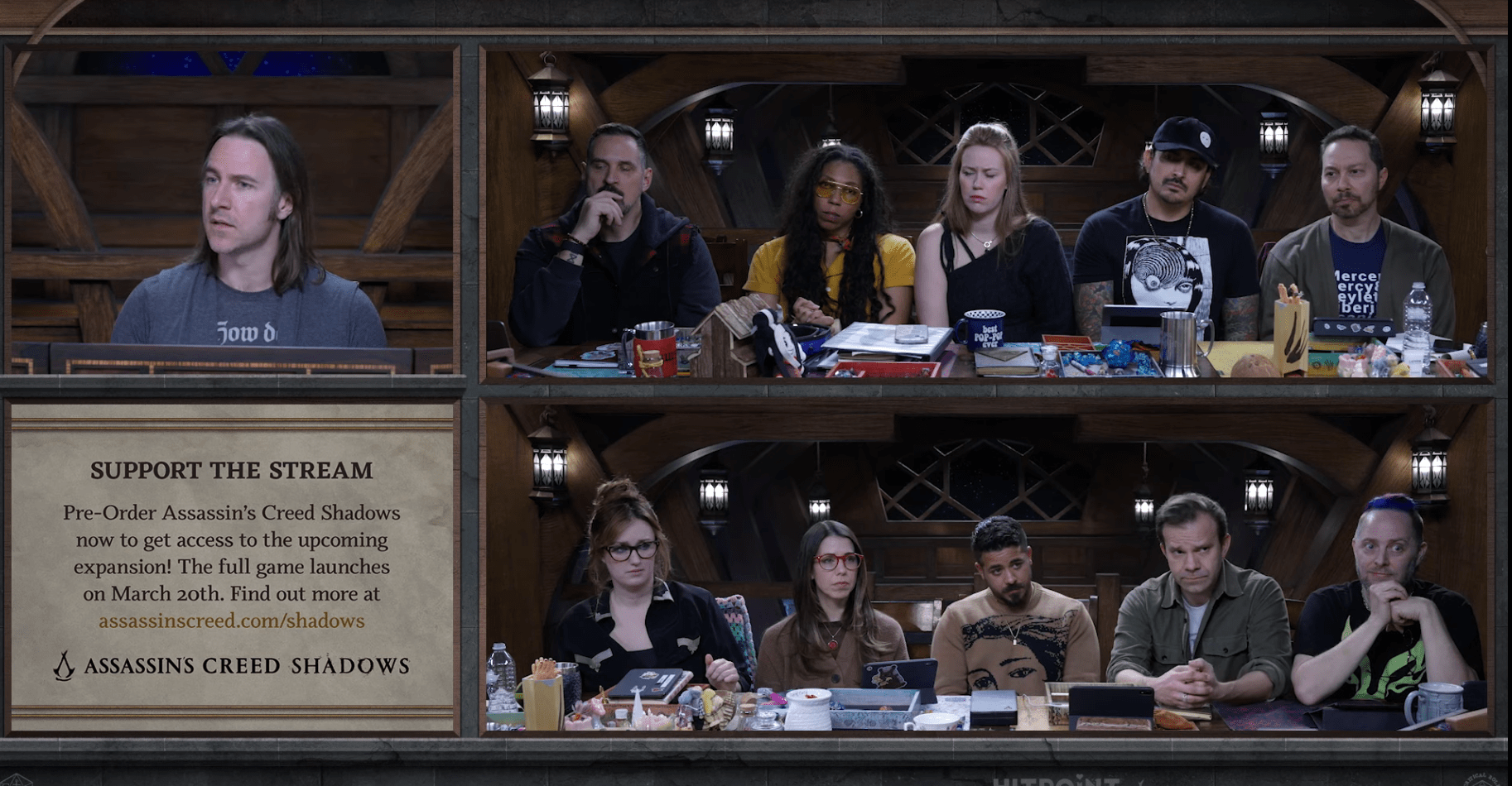 The cast of Critical Role in a screenshot of the “A New Age Begins” episode of Critical Role