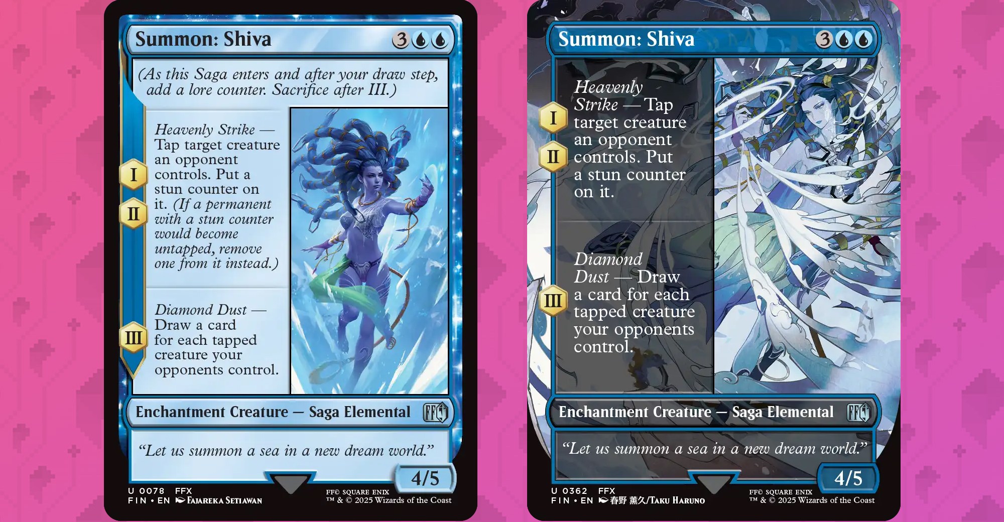 Two Summon: Shiva cards set against a Polygon graphic background