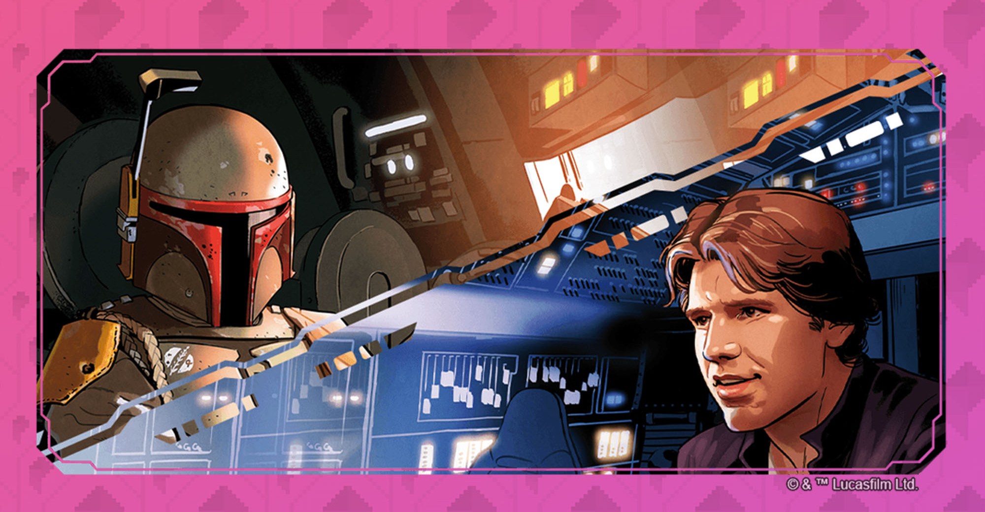 Boba Fett and Han Solo in card art for Star Wars: Unlimited.