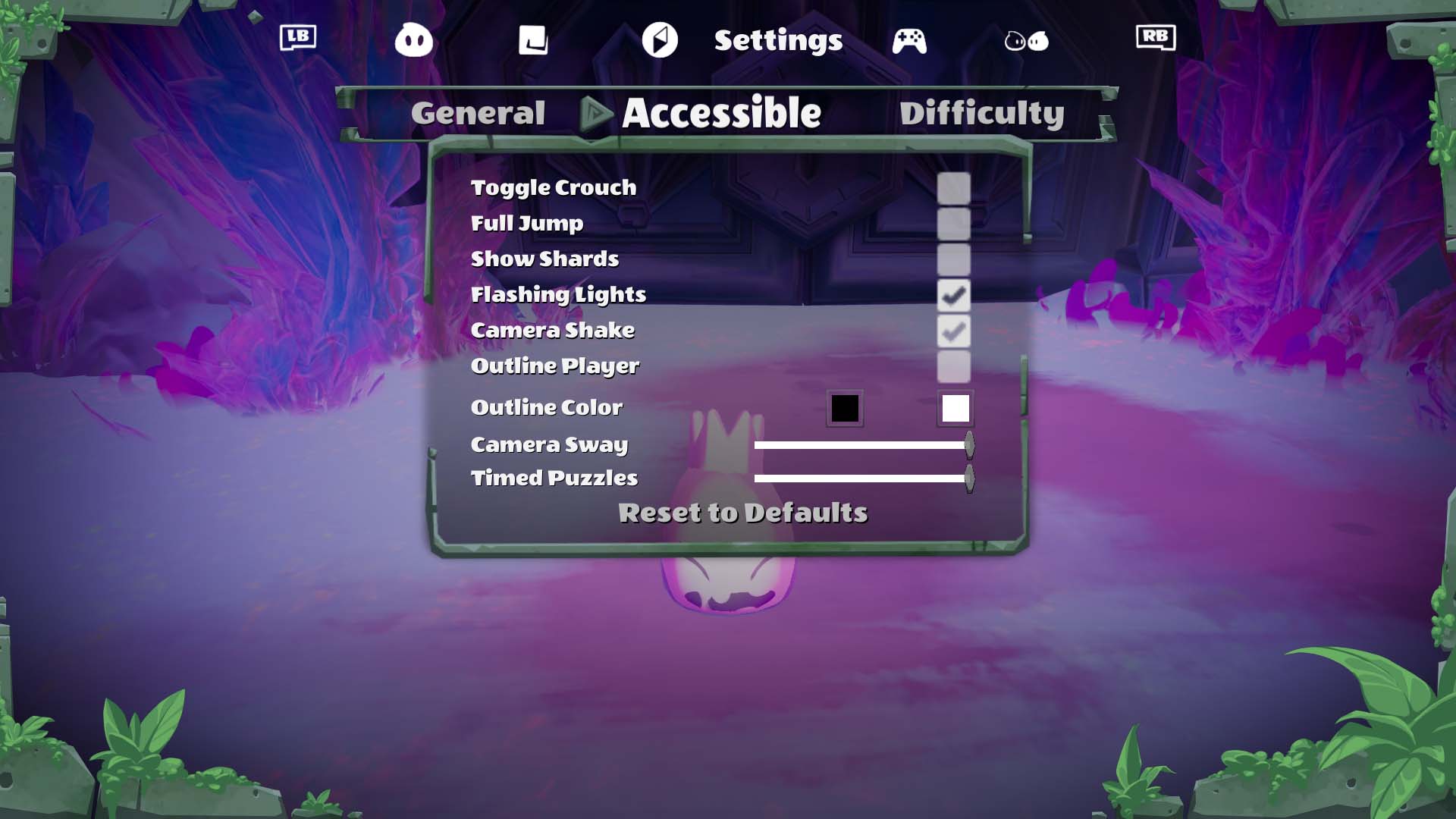 Slime heroes accessibility menu